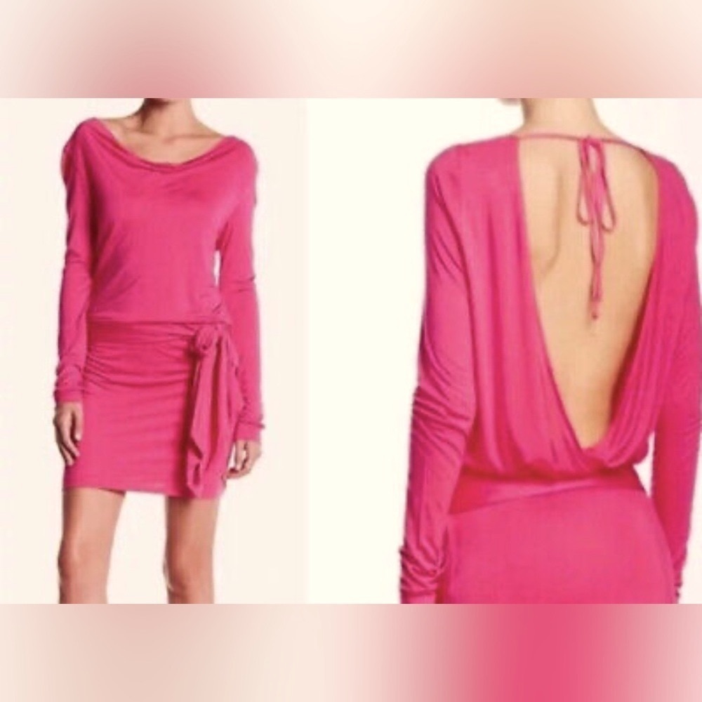 Haute Hippie Cowl Neck Open Back Long Sleeve Modal Pink Dress Large (NWT)